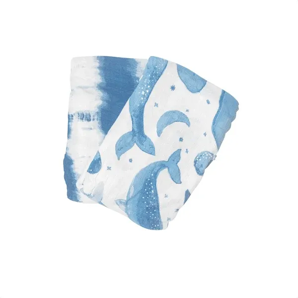 Ensemble de 2 couvertures à emmailloter pour bébé en mousseline de coton - Baleines Crane