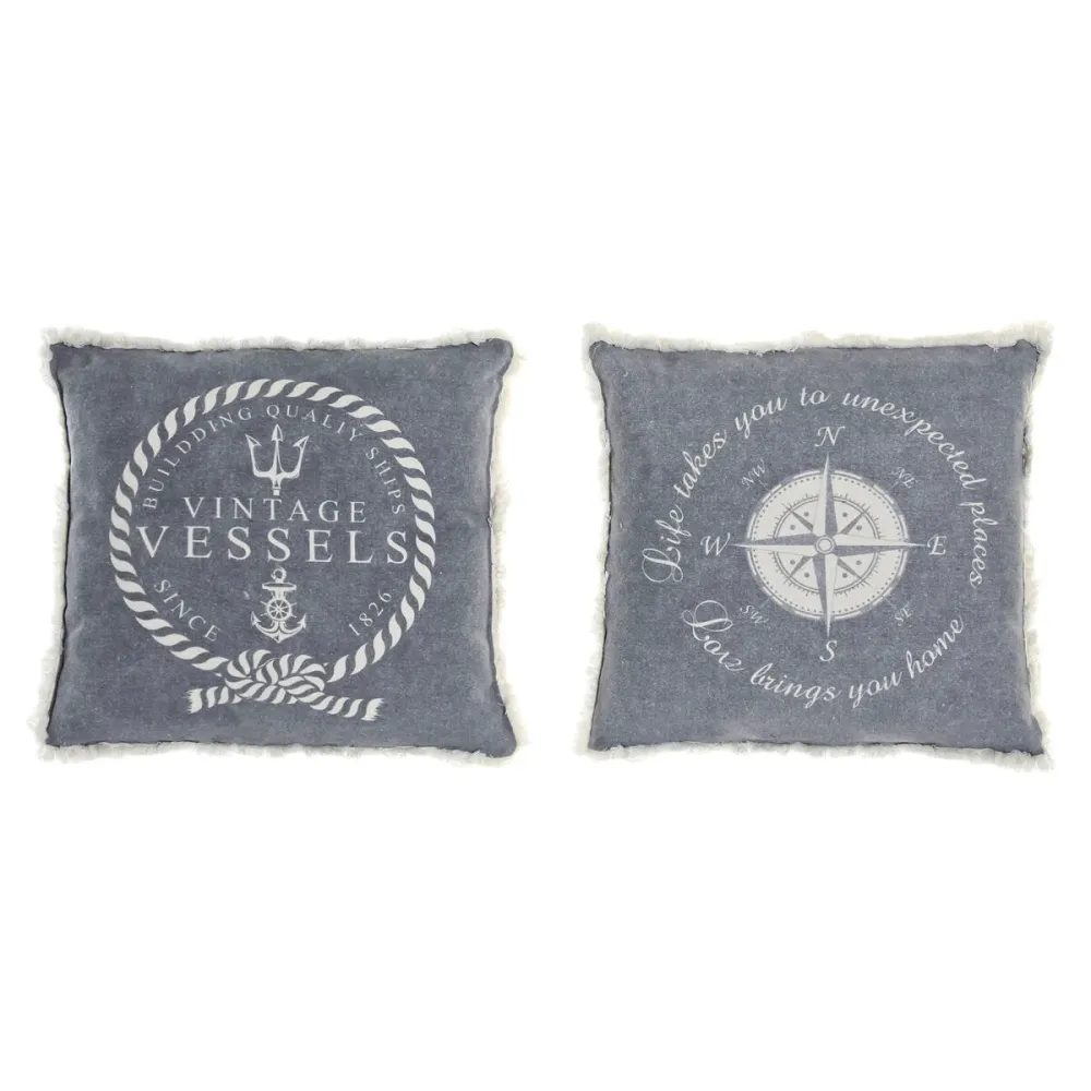 Coussin DKD Home Decor Bleu Blanc Frange méditerranéen Marin 45 x 10 x 45 cm (2 Unités)