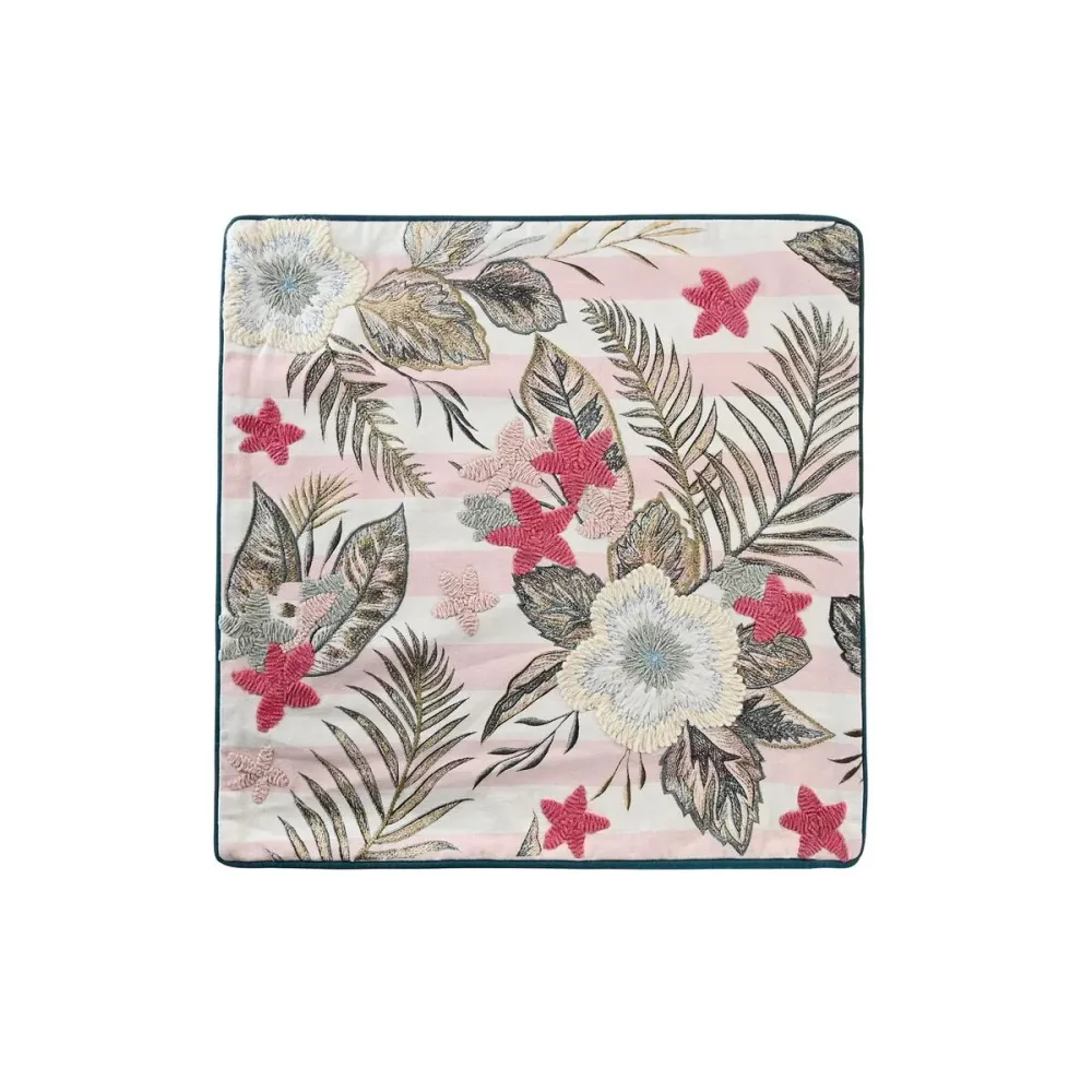 Housse de coussin DKD Home Decor Rose Vert Tropical 50 x 1 x 50 cm