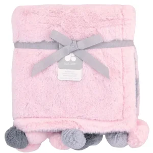 Couverture bébé en peluche rose Just Born avec pompon