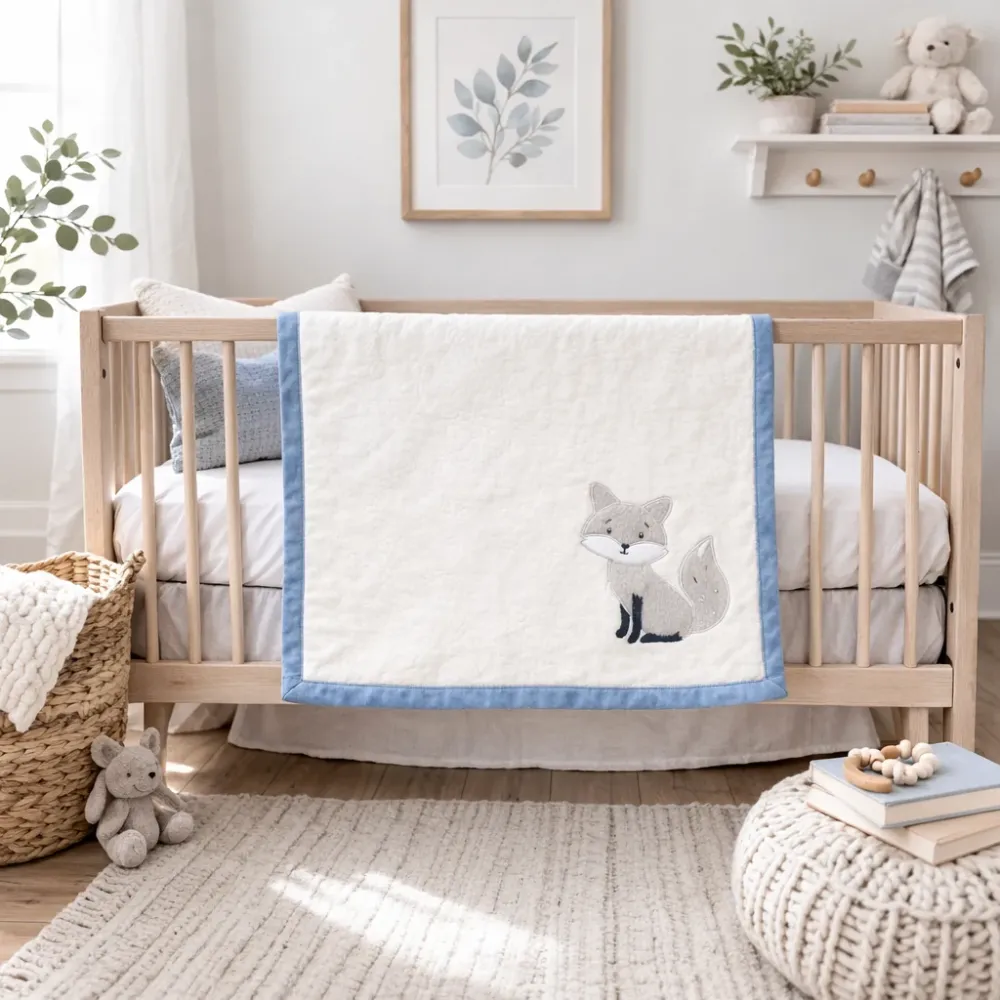 Couverture en sherpa bleu/gris avec appliqué Koala Baby - Renard Koalababy