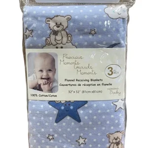 Couvertures de réception pour bébé en flanelle Precious Moments – Pqt de 3 – 100 % coton Pink Precious Moments®