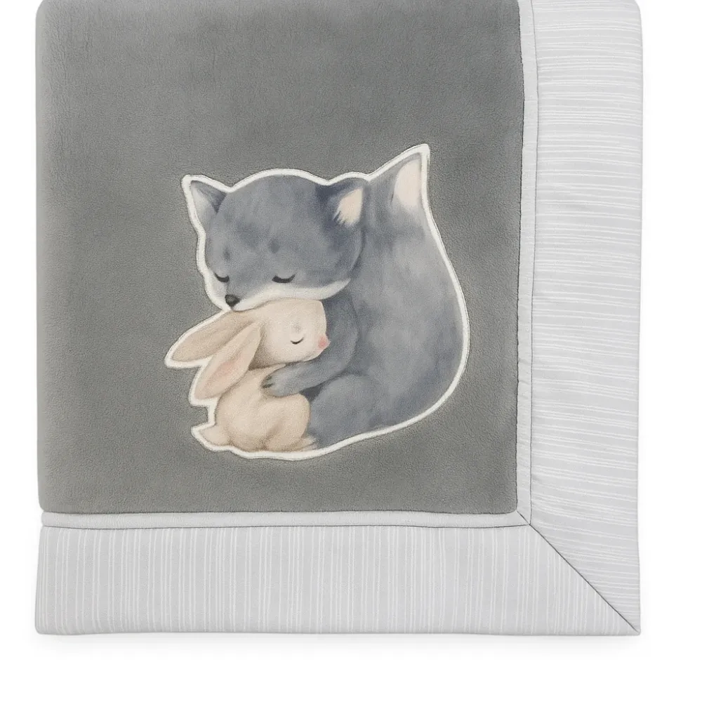 Couverture en peluche Simmons pour bébé et enfant - Renard gris et lapin beige Simmons®