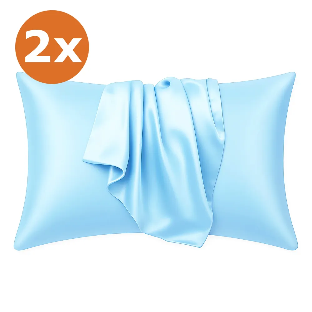 2 PIÈCES - Taie d'oreiller en satin Bleu clair 60 x 70 cm taille standard - Taie d'oreiller en satin soyeux