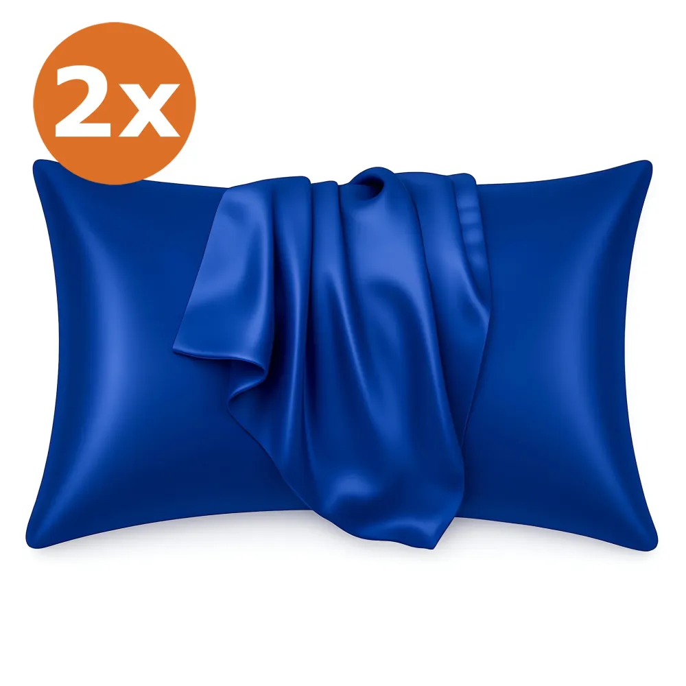 2 PIÈCES - Taie d'oreiller en satin Bleu foncé 60 x 70 cm taille standard - Taie d'oreiller en satin soyeux