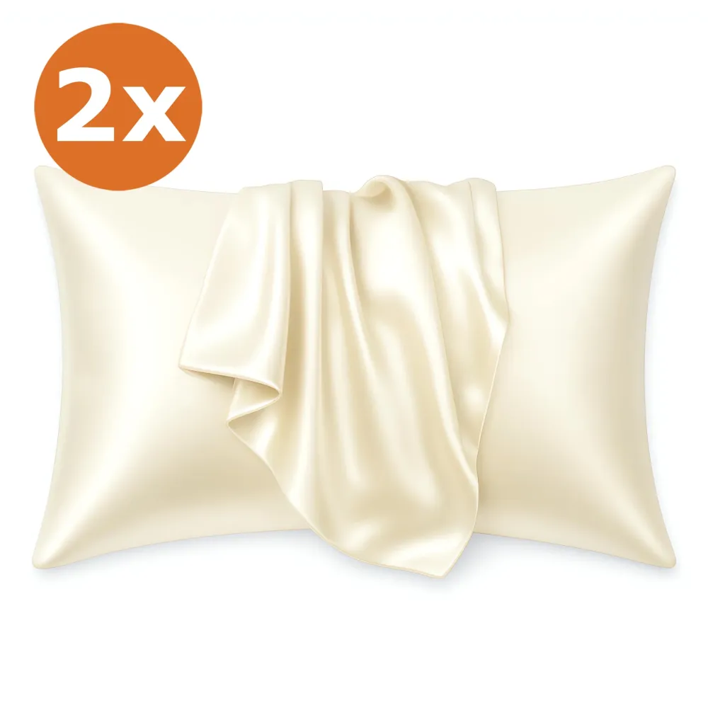 2 PIÈCES - Taie d'oreiller en satin Ivoire 60 x 70 cm taille standard - Taie d'oreiller en satin soyeux