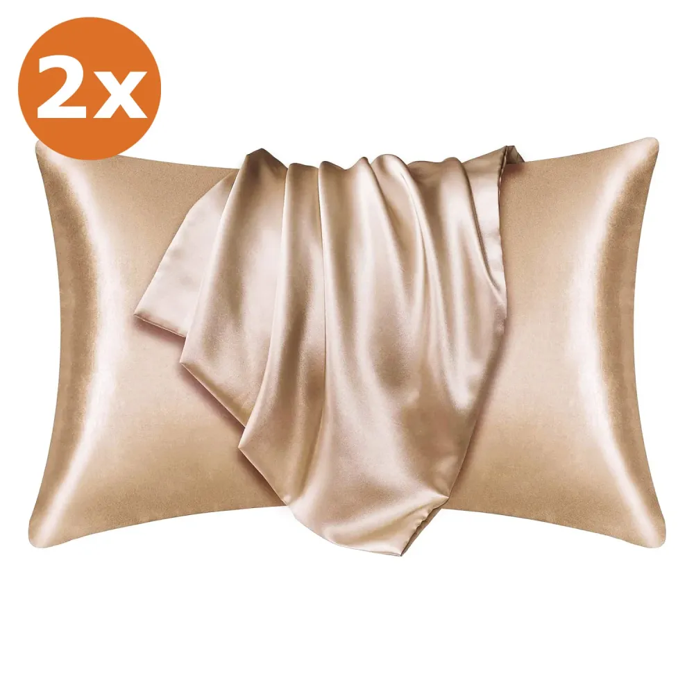 2 PIÈCES - Taie d'oreiller en satin Kaki clair 60 x 70 cm taille standard - Taie d'oreiller en satin soyeux