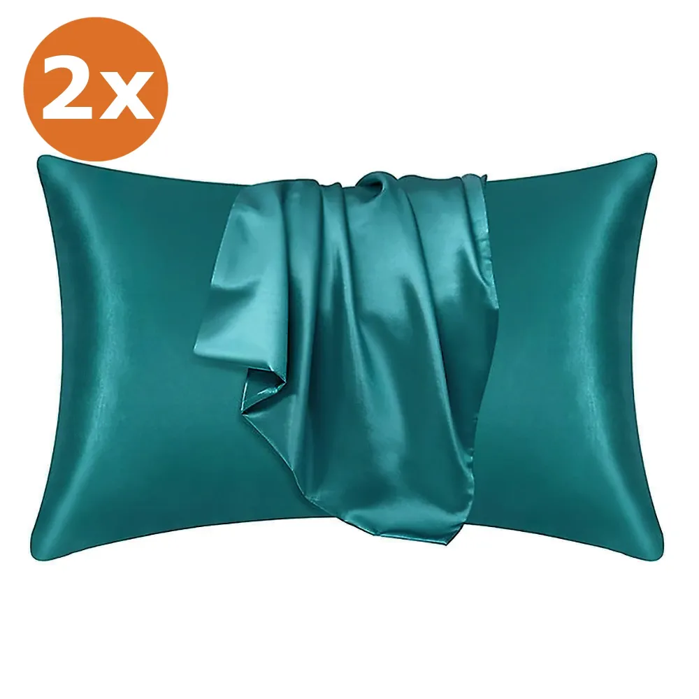 2 PIÈCES - Taie d'oreiller en satin Sarcelle 60 x 70 cm taille standard - Taie d'oreiller en satin soyeux