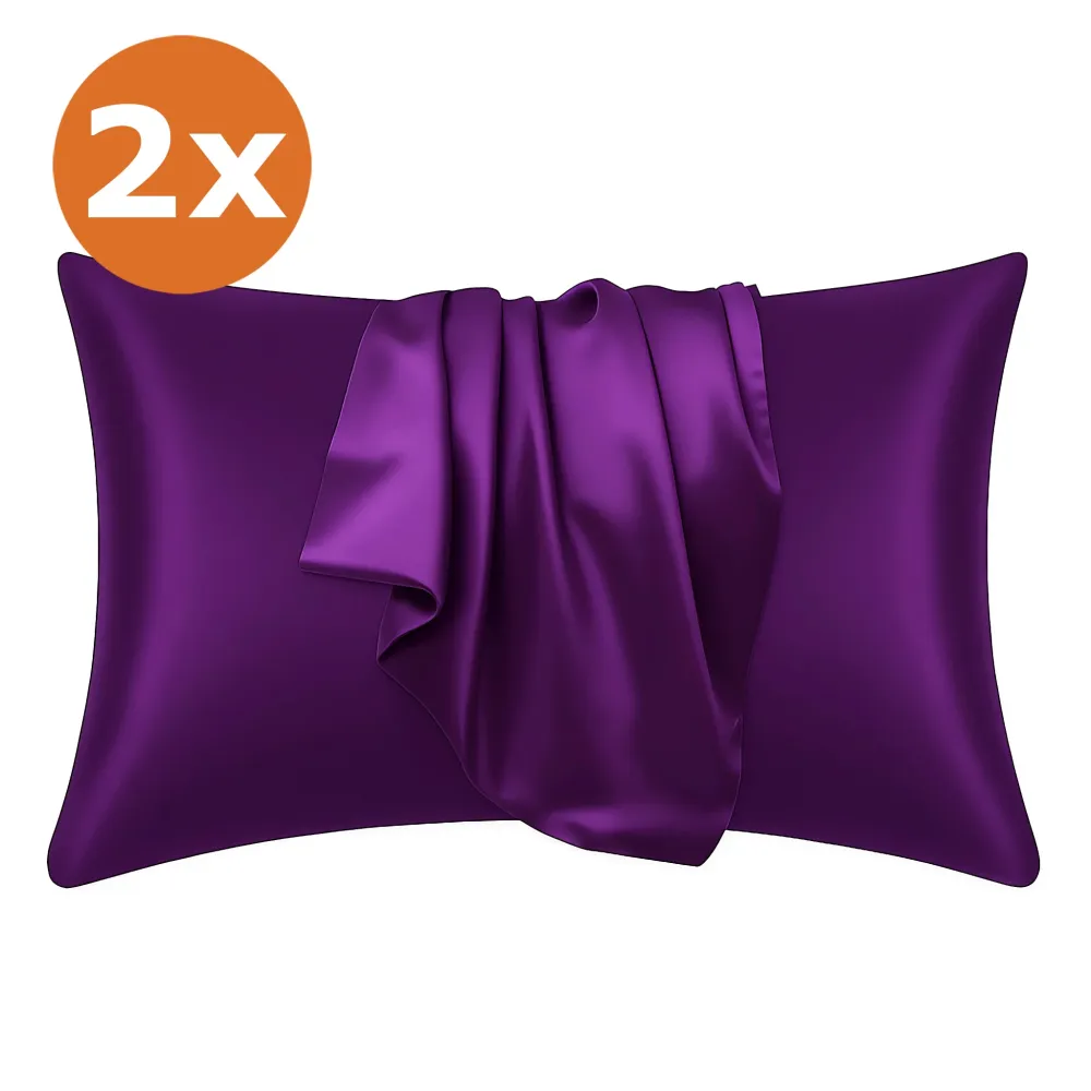 2 PIÈCES - Taie d'oreiller en satin Violet 60 x 70 cm taille standard - Taie d'oreiller en satin soyeux