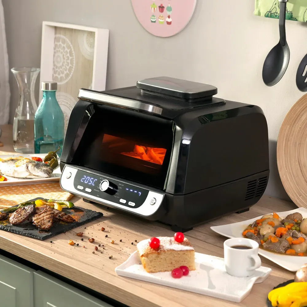 Friteuse sans Huile avec Gril, Accessoires et Livre de Recettes InnovaGoods Air Fryer Fryinn 12--1 6000 Noir Acier 6 L 3400 W
