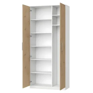 Lit escamotable +2 Placards Vertical 90x200+(80x2)cm Lit Rabattable Lit Mural Classique Blanc/Chêne Sauvage
