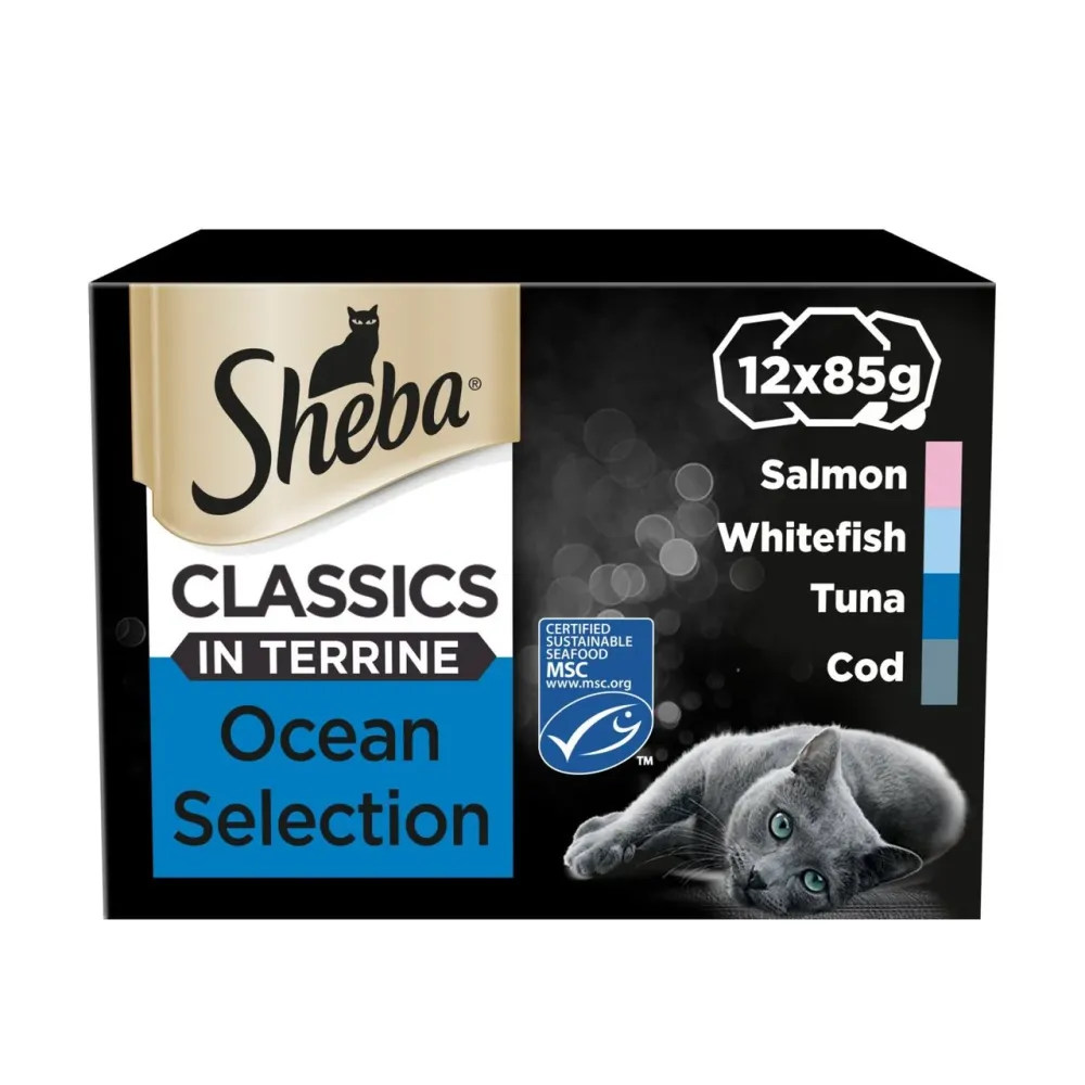 Sheba Classics Adulte 1+ Pays de nourriture pour chats humides Océ mélangé en terrine 12 x 85g