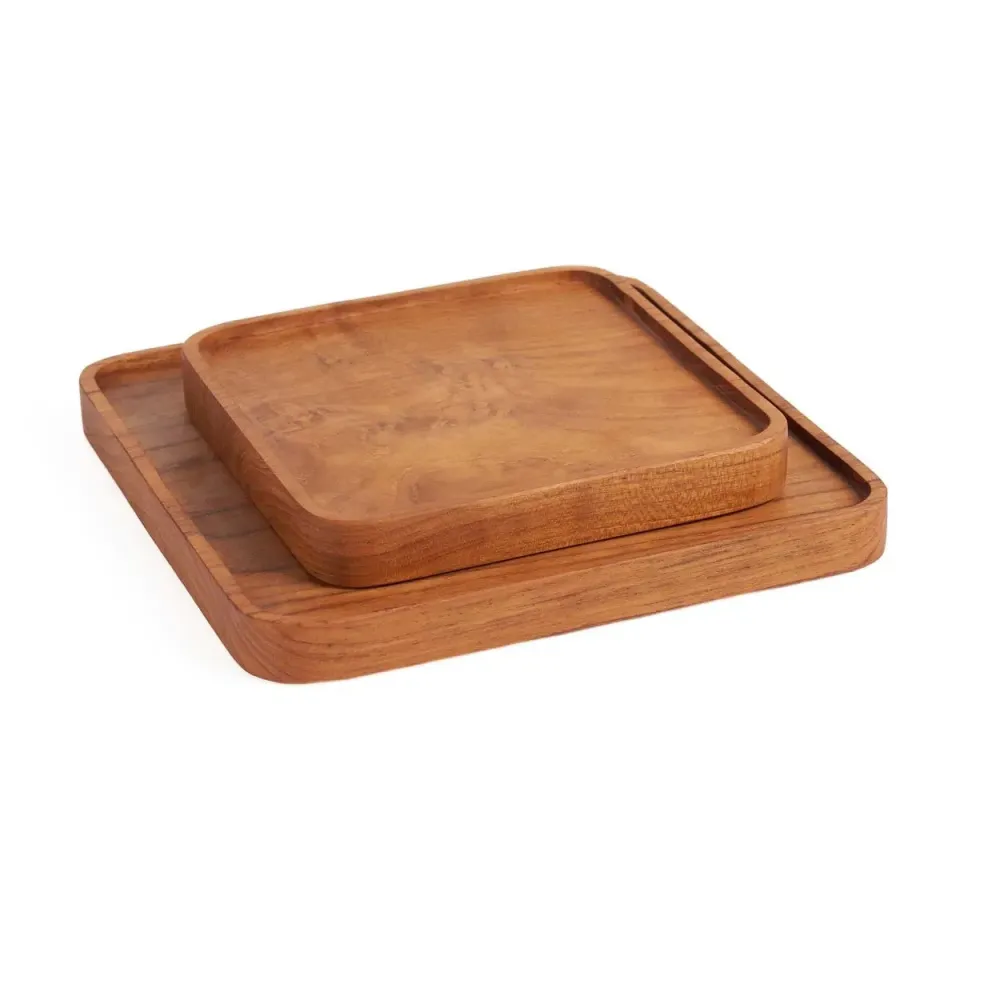 Teak Square Plate - Vrai - XS Diamètre 18 cm