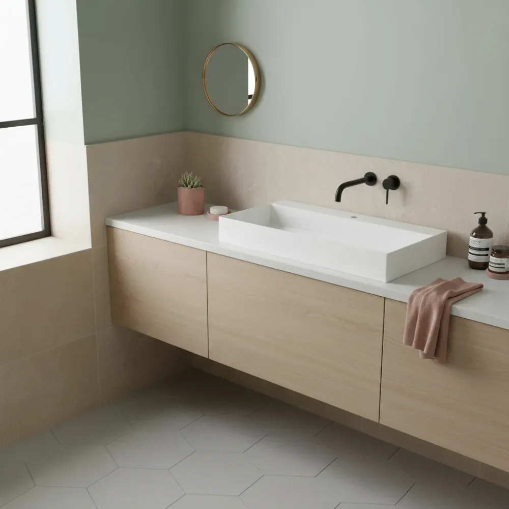 Lavabo à poser/suspendu carré Ceramica Azzurra Elegance 102x45 cm Écologique