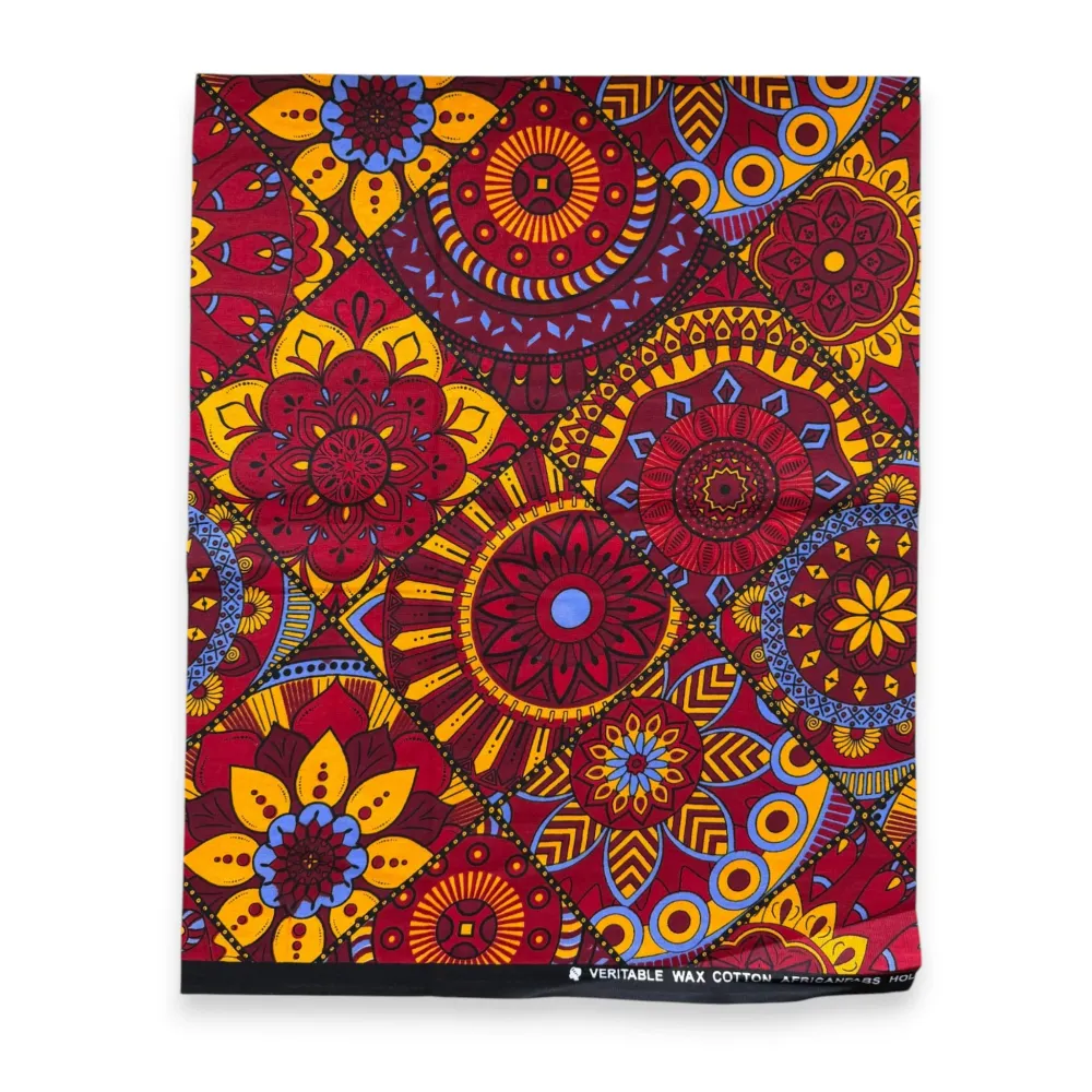 Fat Quarter Coupons Tissu Wax Africain - Rouge Jaune FTQ 8724 - Quilting & Patchwork (45 x 57 cm / 18 x 22 inch)