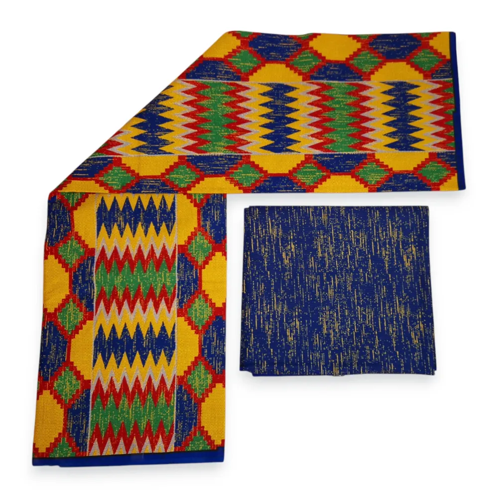 Tissu africain / tissu wax - Imprimé bicolore Polycoton - Combinaison de 6 yards (4+2 yards) PO-5044
