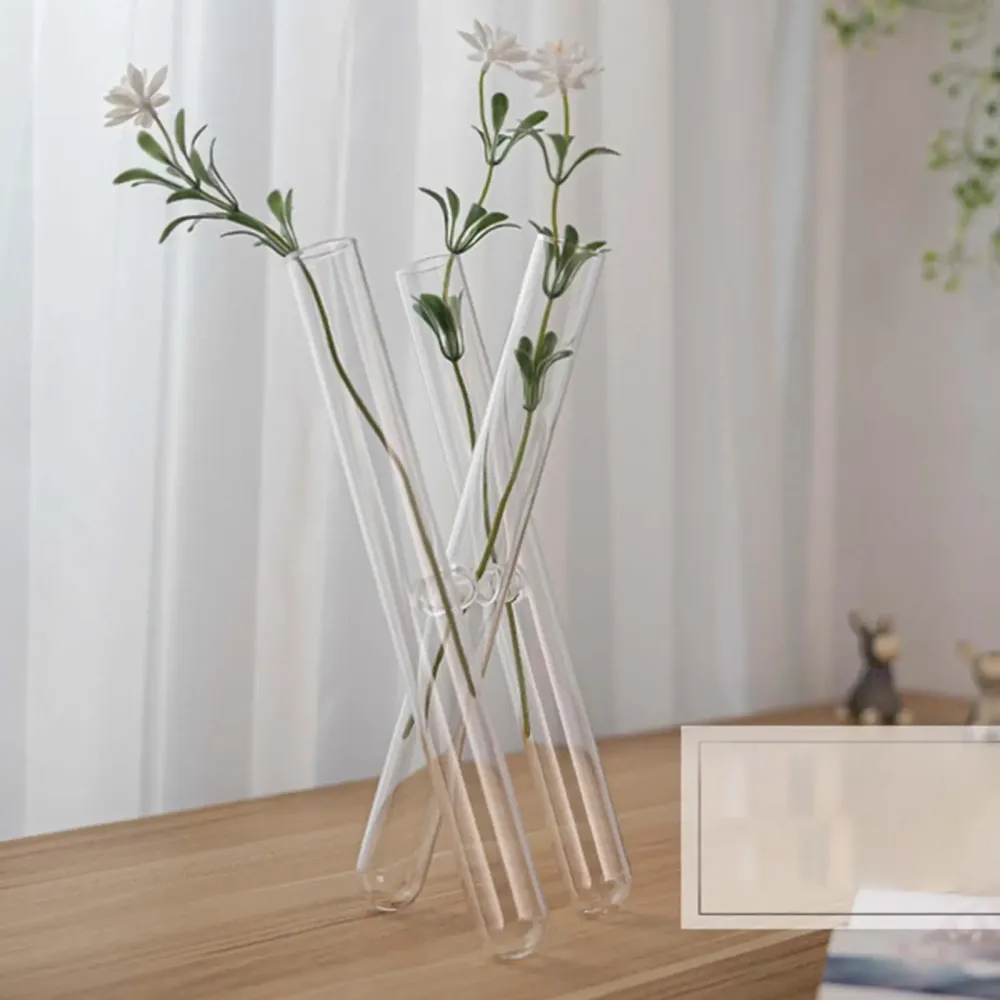 Tube à essai Vase à 3 colonnes Transparent hydroponique plante verte Tontainer cadre en bois pour décoration de salon Arra...