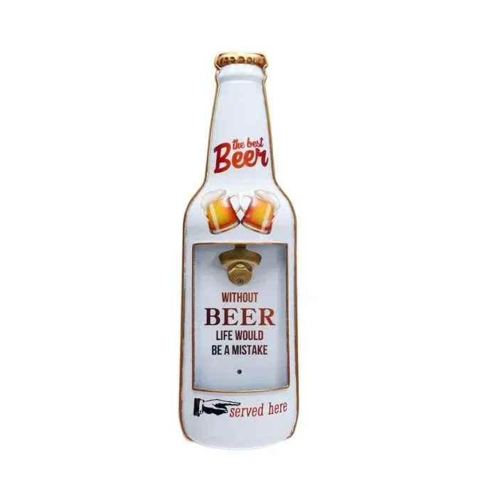 Plaque murale ouvre-bouteille 5 po x 18 po " best beer"