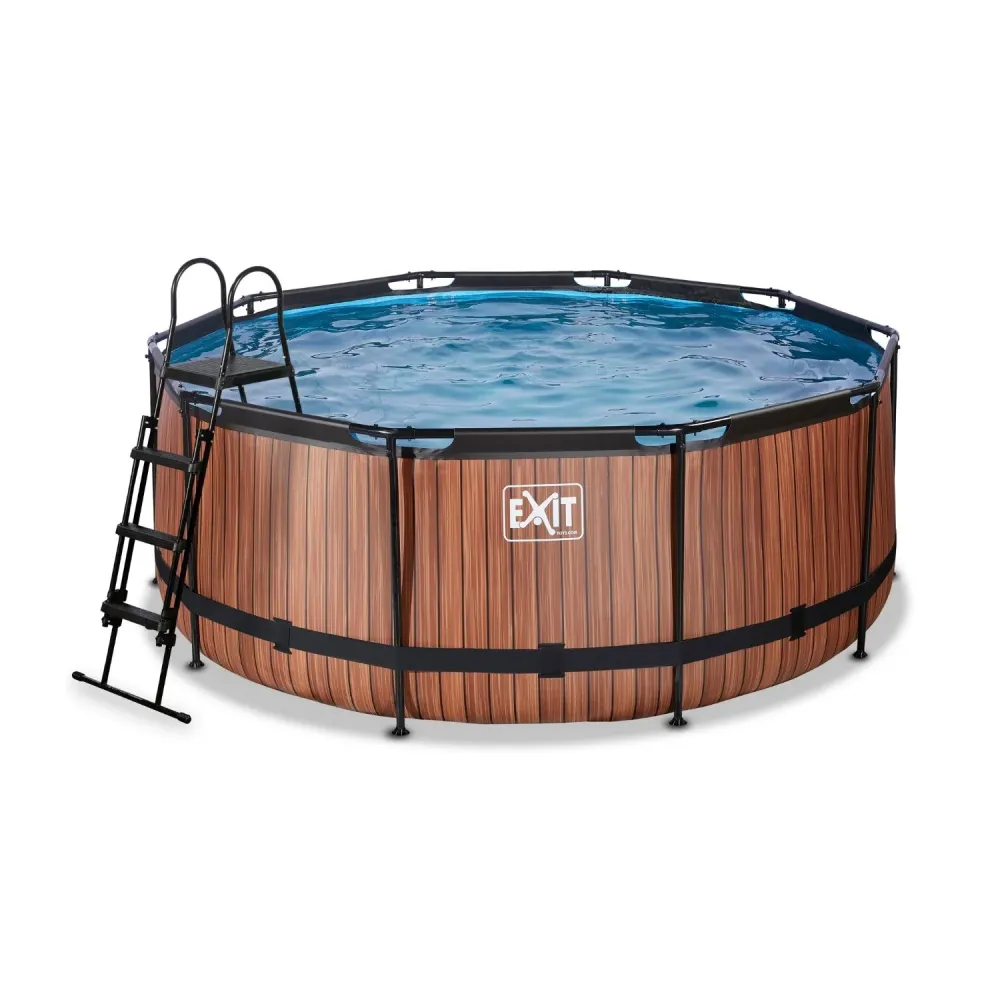 EXIT Piscine bois ø360x122cm avec pompe filtre à sable - marron EXIT Toys