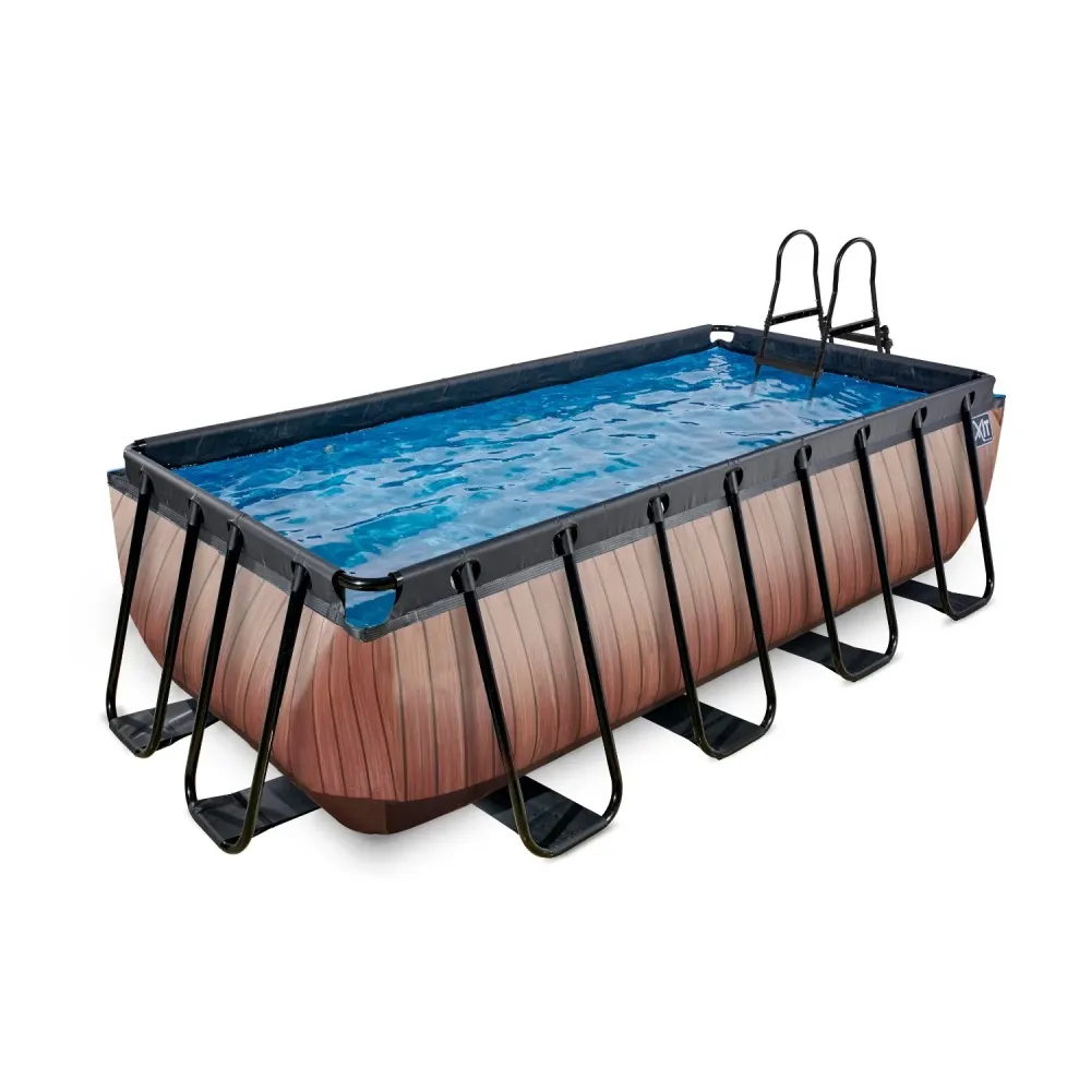 EXIT Piscine Bois 400x200x100cm avec pompe filtre à sable - marron EXIT Toys
