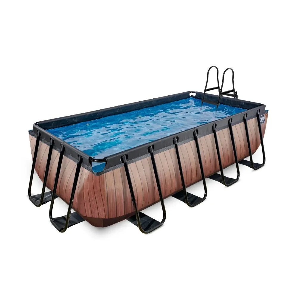 EXIT Piscine Bois 400x200x122cm avec pompe filtre à sable et auvent - marron EXIT Toys
