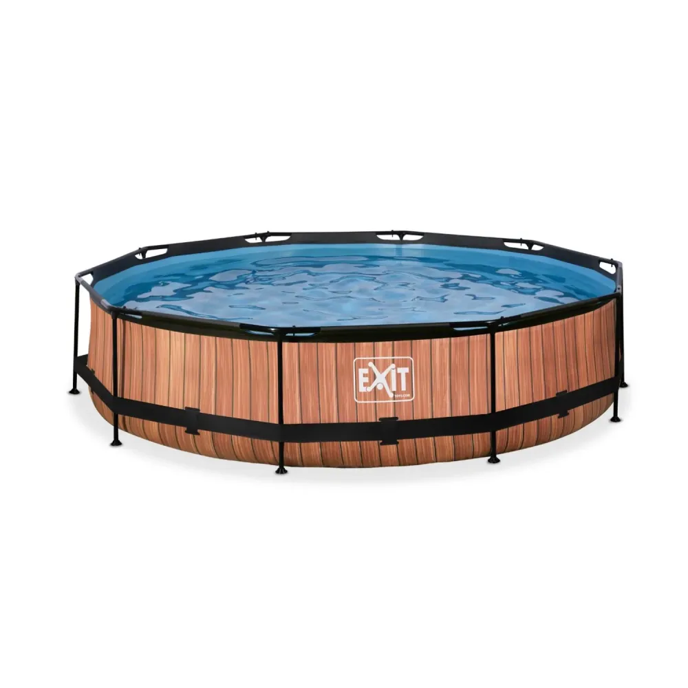 EXIT Piscine bois ø450x122cm avec pompe de filtration à sable et auvent et pompe à chaleur - marron EXIT Toys