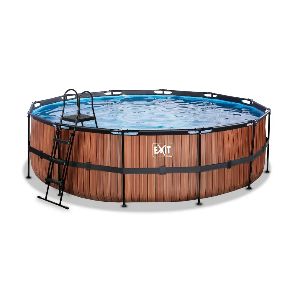 EXIT Piscine bois ø488x122cm avec pompe filtrante - marron EXIT Toys