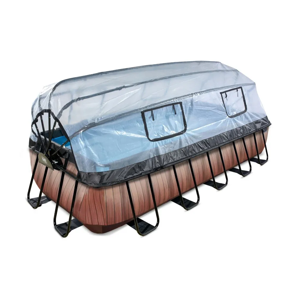 EXIT Piscine Bois 540x250x100cm avec pompe filtre à sable et auvent - marron EXIT Toys