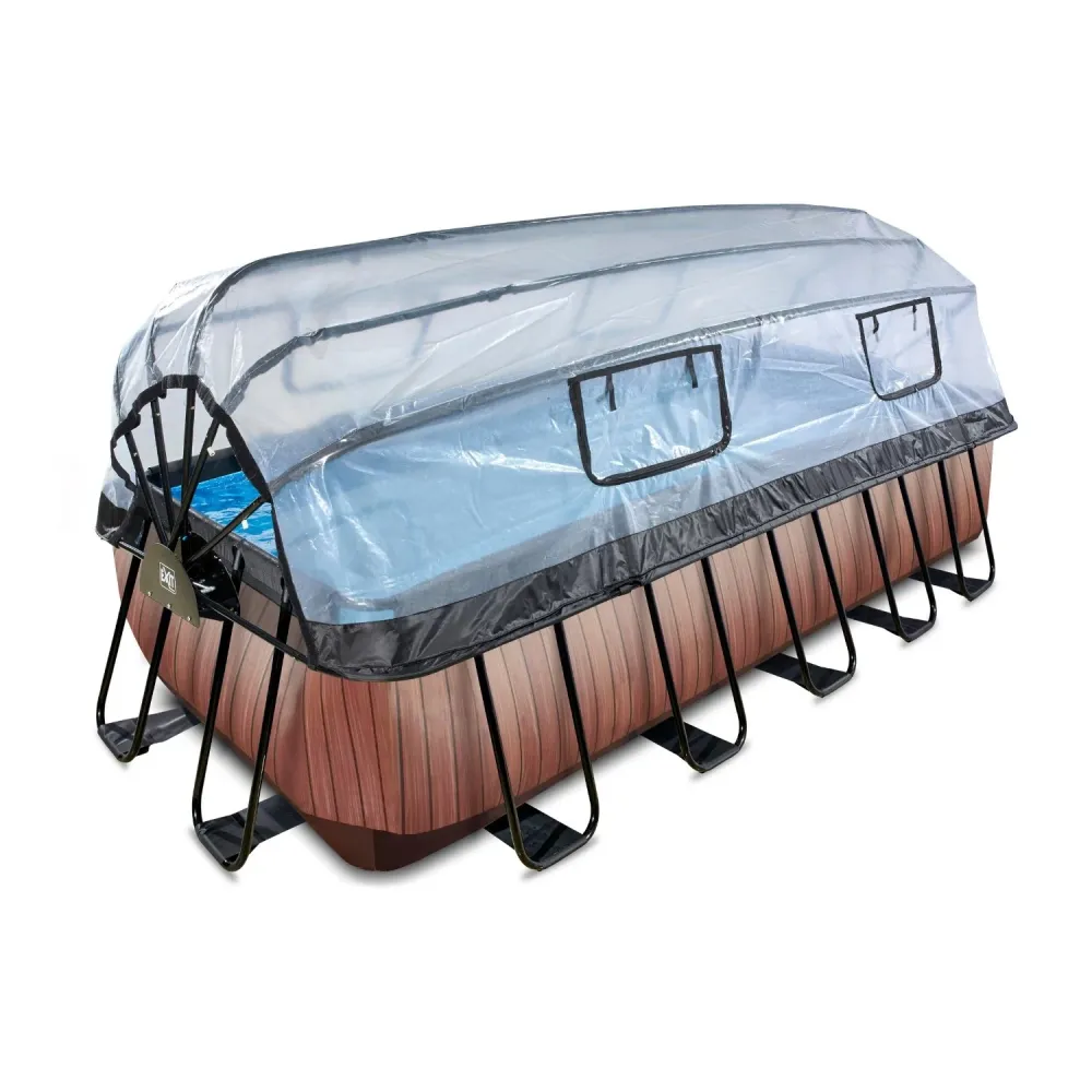 EXIT Piscine Bois 540x250x122cm avec pompe filtre à sable et auvent - marron EXIT Toys