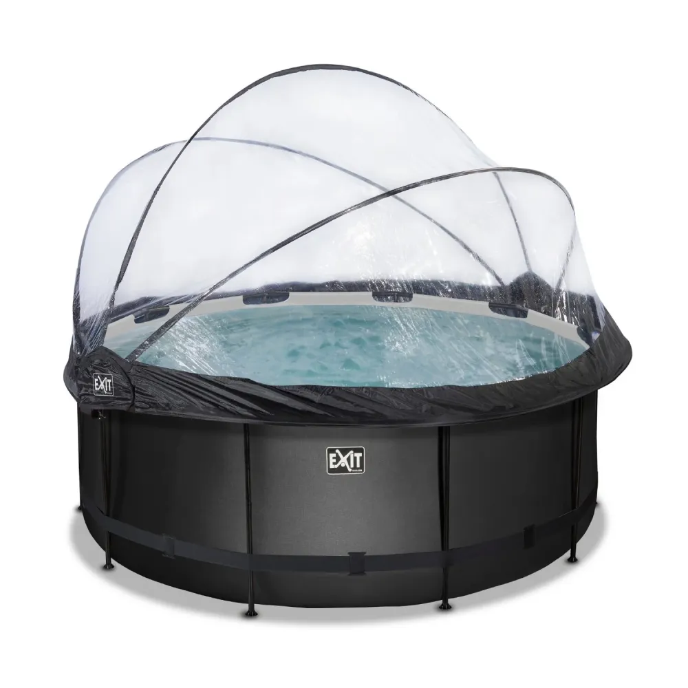 EXIT Piscine en cuir noir ø360x122cm avec pompe à filtre à sable et auvent - noir EXIT Toys