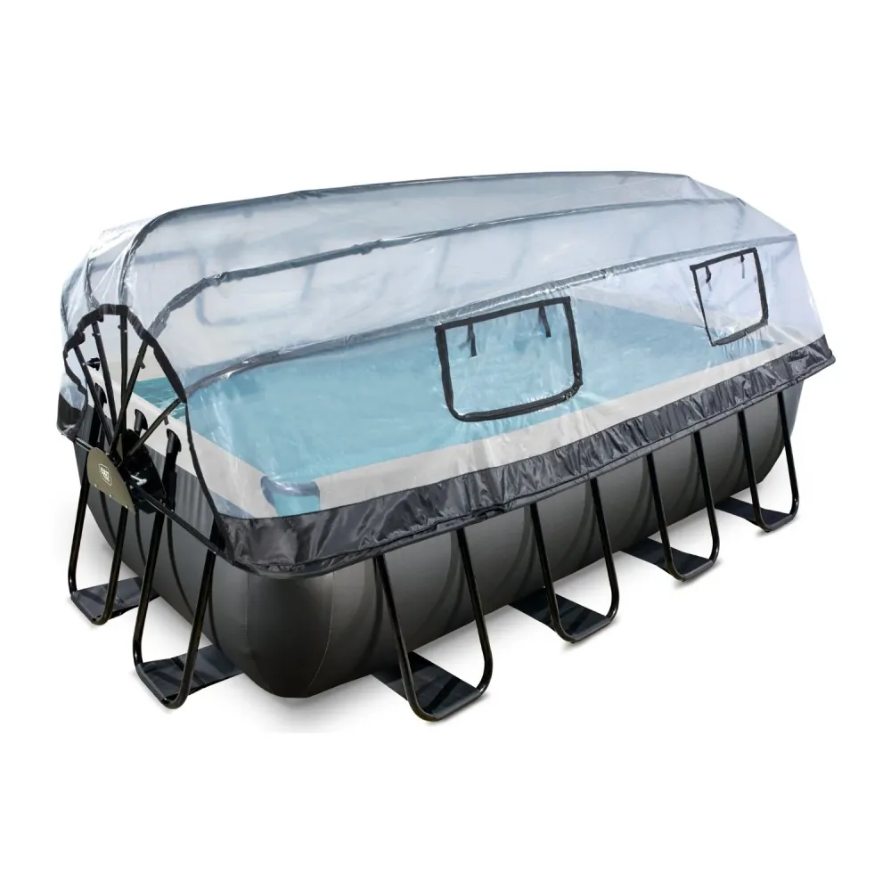 EXIT Piscine Cuir Noir 400x200x100cm avec pompe filtre à sable et auvent et pompe à chaleur - noir EXIT Toys