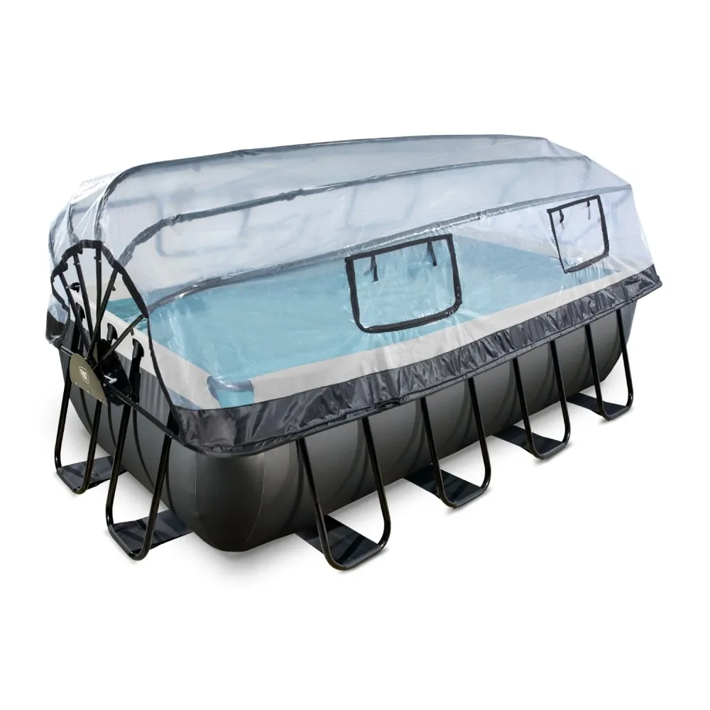 EXIT Piscine en cuir noir 400x200x100cm avec pompe à filtre à sable et auvent - noir EXIT Toys