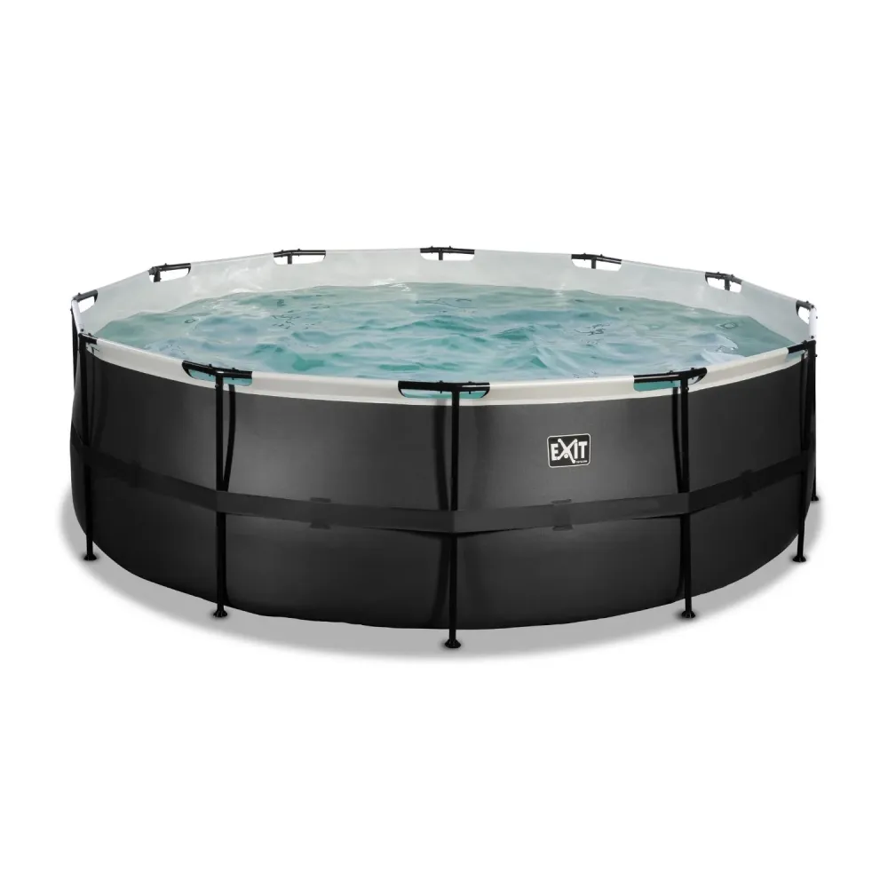 EXIT Piscine en cuir noir ø427x122cm avec pompe filtre à sable - noir EXIT Toys