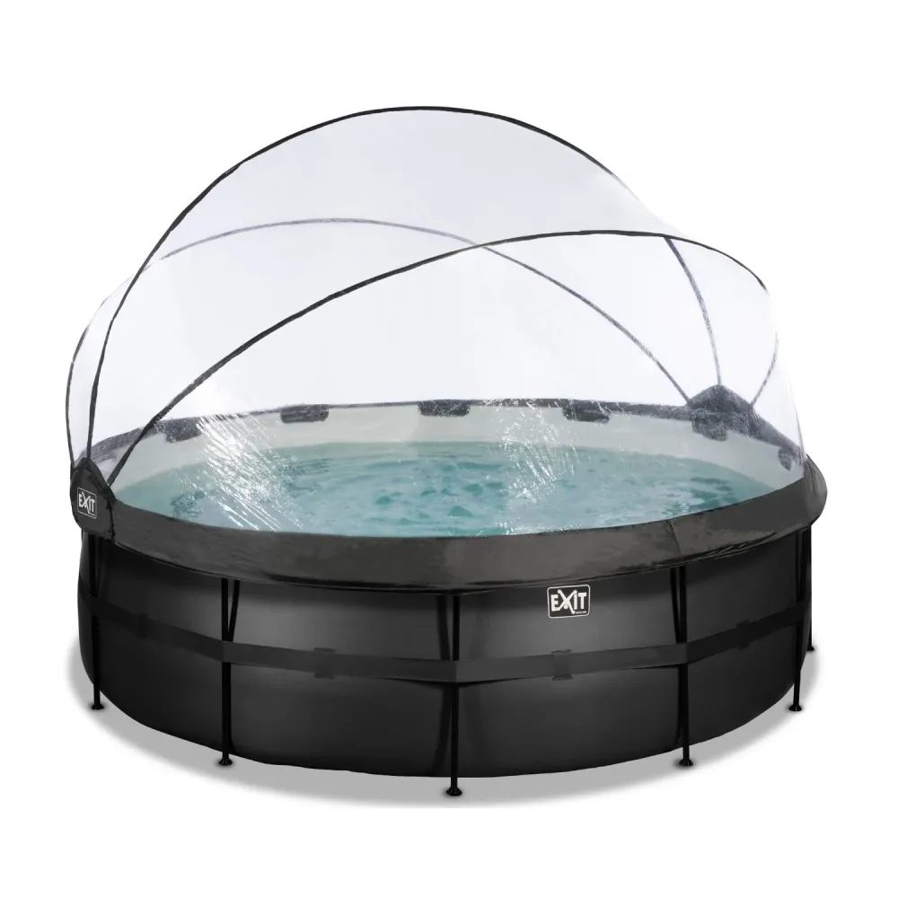 EXIT Piscine en cuir noir ø427x122cm avec pompe à filtre à sable et auvent - noir EXIT Toys