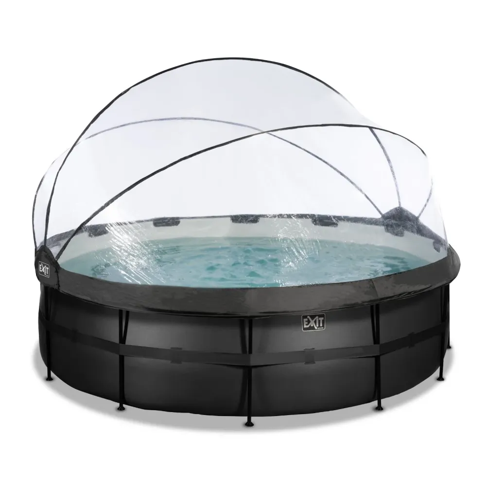 EXIT Piscine en cuir noir ø450x122cm avec pompe à filtre à sable et auvent - noir EXIT Toys