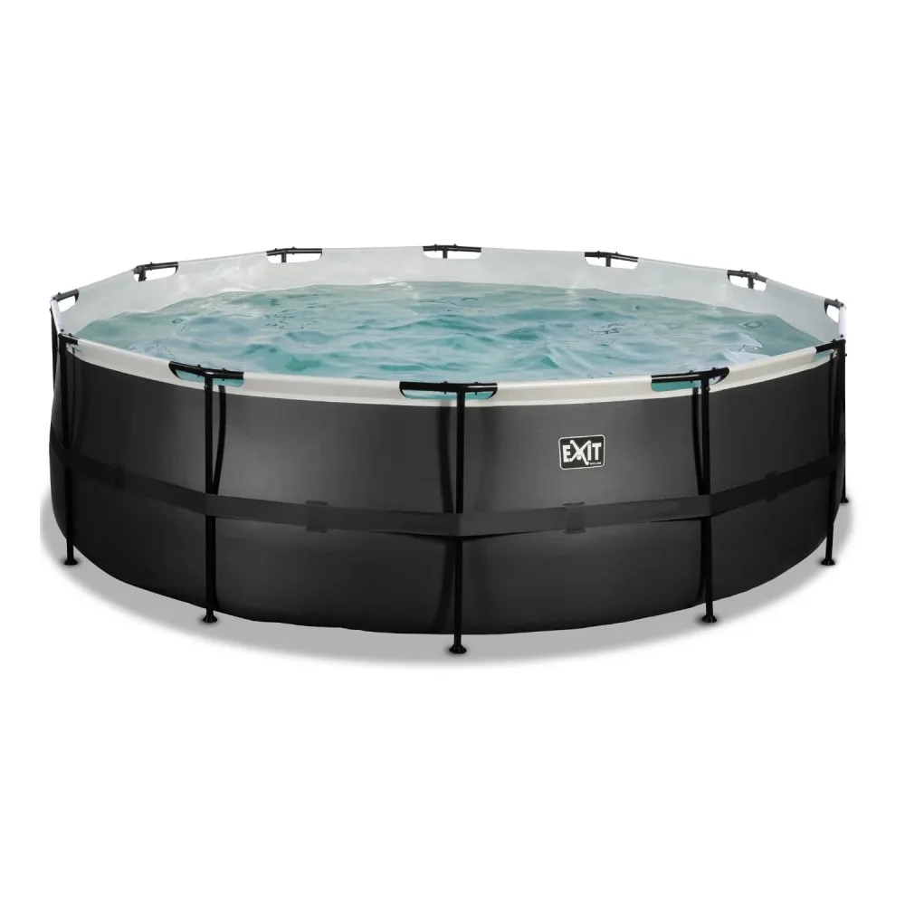 EXIT Piscine en cuir noir ø450x122cm avec pompe filtre à sable - noir EXIT Toys