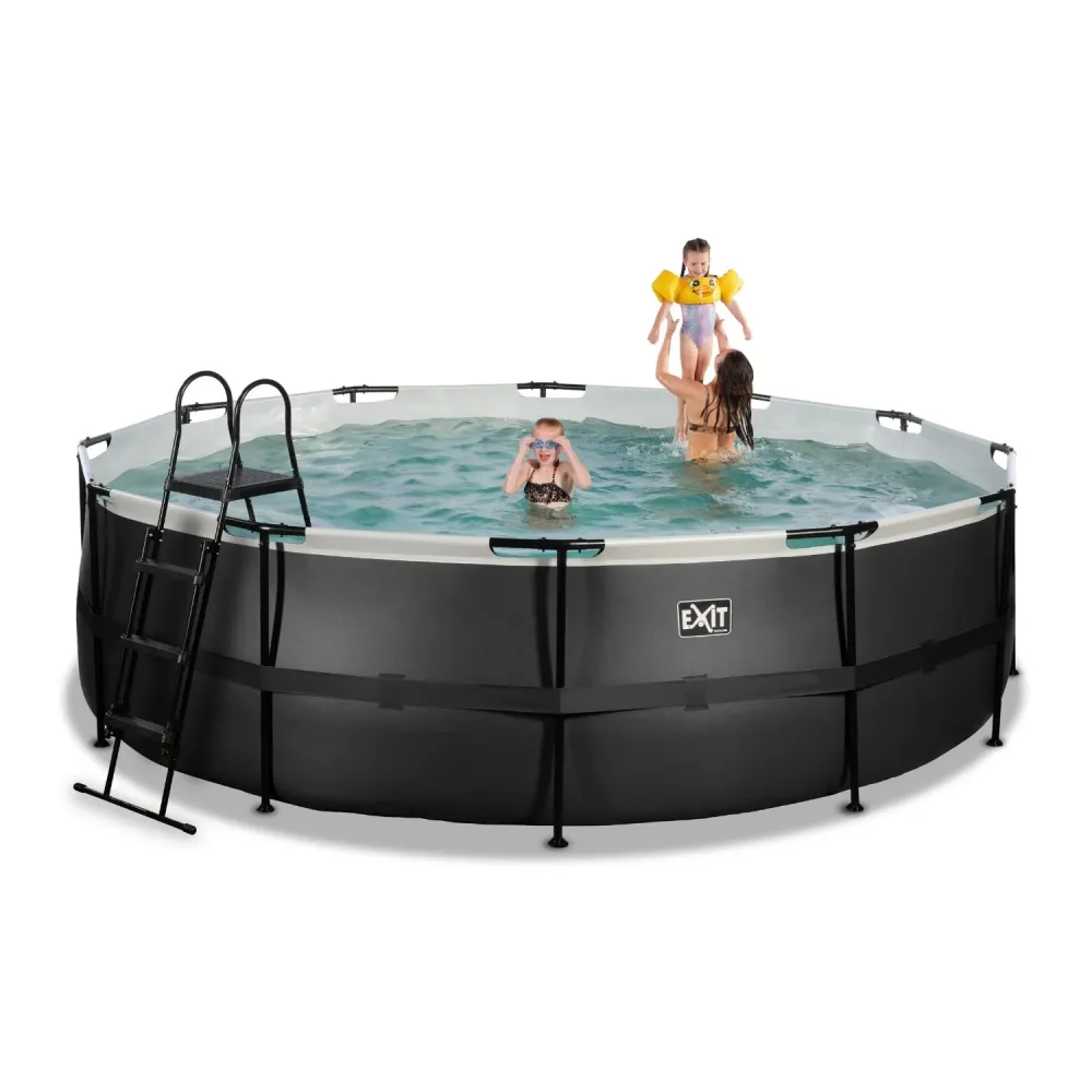 EXIT Piscine en cuir noir ø488x122cm avec pompe à filtre - noir EXIT Toys