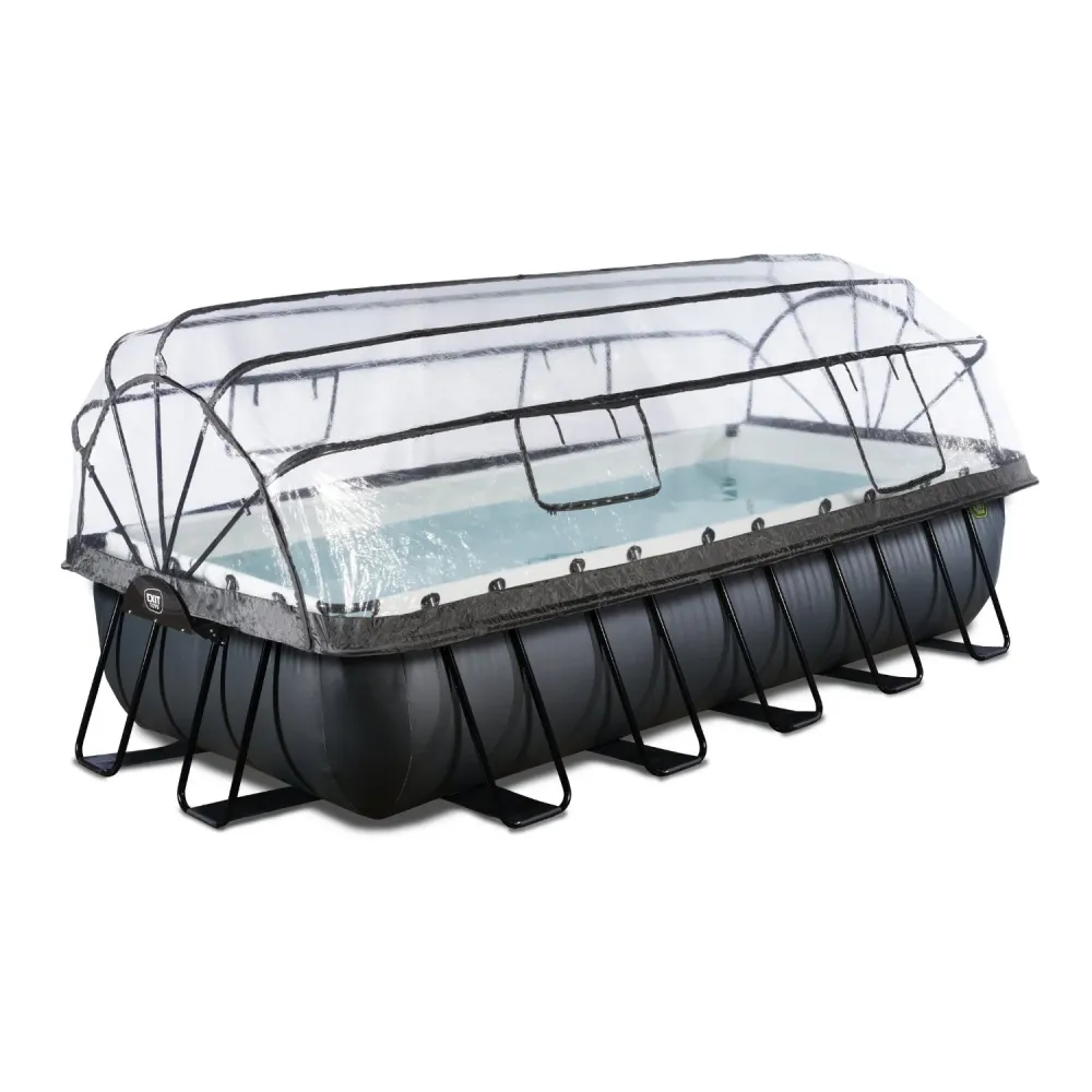EXIT Piscine en cuir noir 540x250x100cm avec pompe à filtre à sable et auvent - noir EXIT Toys