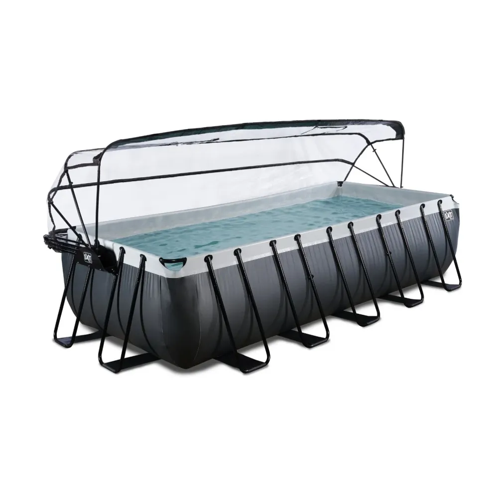 EXIT Piscine en cuir noir 540x250x122cm avec pompe à filtre à sable et auvent et pompe à chaleur - noir EXIT Toys