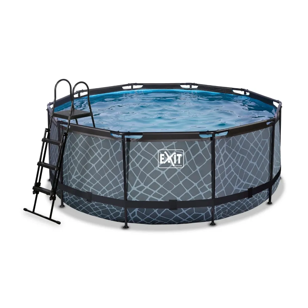 EXIT Piscine en pierre ø360x122cm avec pompe filtre à sable - gris EXIT Toys