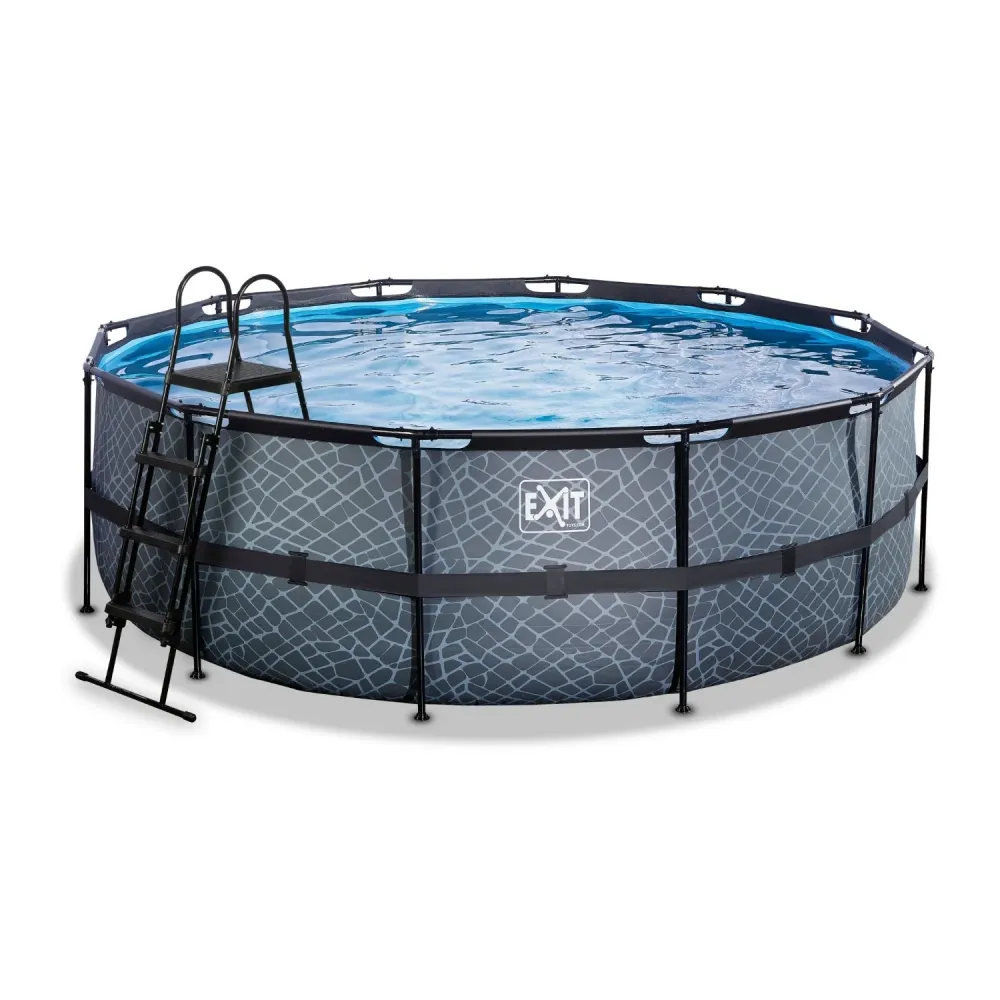 EXIT Piscine en pierre ø427x122cm avec pompe filtre à sable - gris EXIT Toys