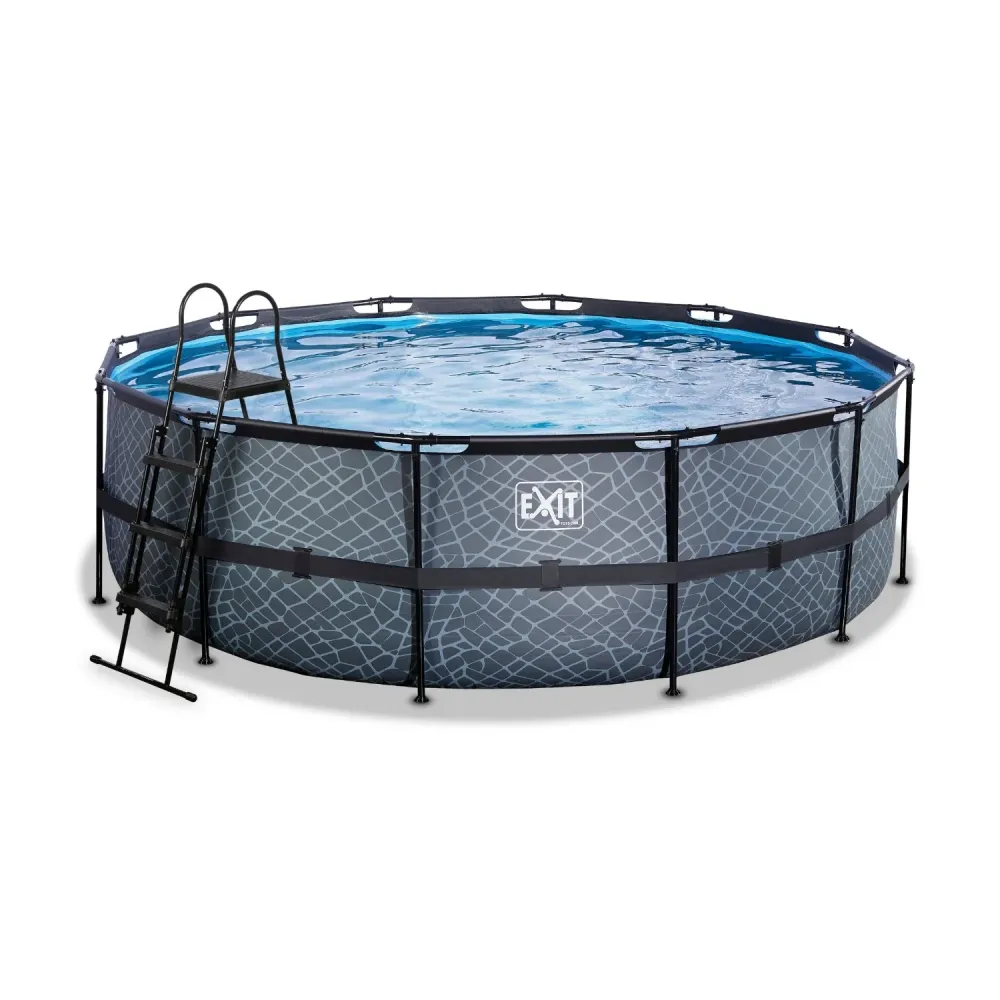 EXIT Piscine en pierre ø450x122cm avec pompe de filtration - gris EXIT Toys
