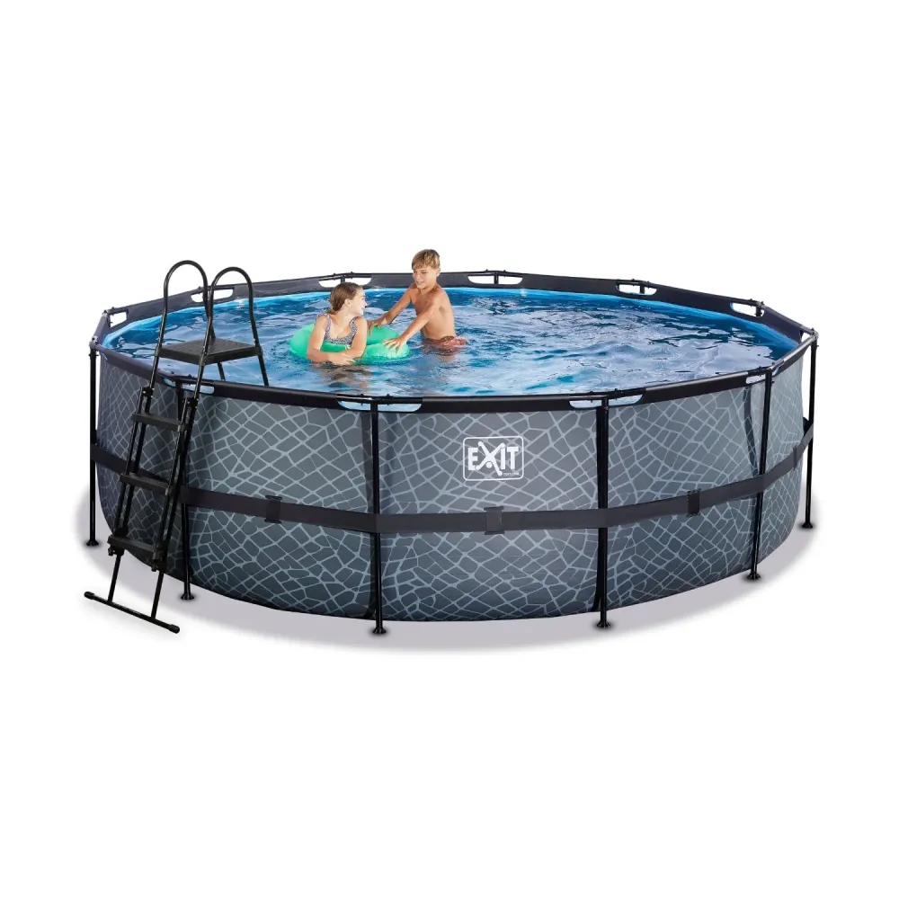 EXIT Piscine en pierre ø450x122cm avec pompe de filtration - gris EXIT Toys