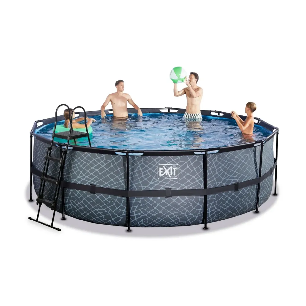 EXIT Piscine en pierre ø450x122cm avec pompe de filtration - gris EXIT Toys