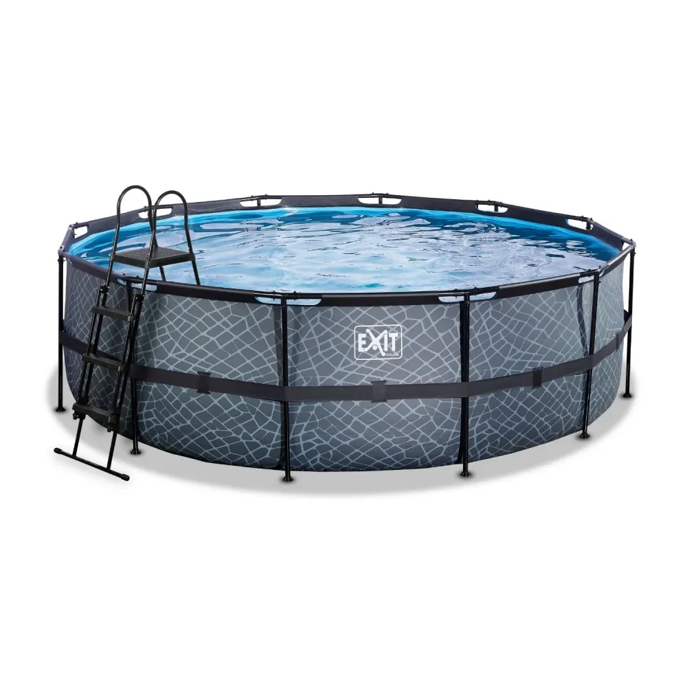 EXIT Piscine en pierre ø450x122cm avec pompe filtre à sable - gris EXIT Toys
