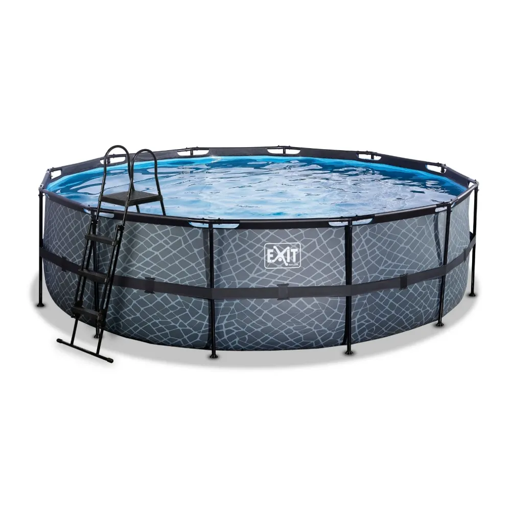 EXIT Piscine en pierre ø488x122cm avec pompe filtre à sable - gris EXIT Toys