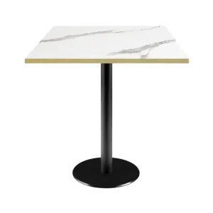 Collection Premium Table 70x70cm - modèle Rome marbre blanc chants laiton