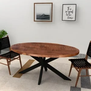 Collection Premium Table à manger - 6 couverts - Bois de manguier laqué et métal noir - KUMAR