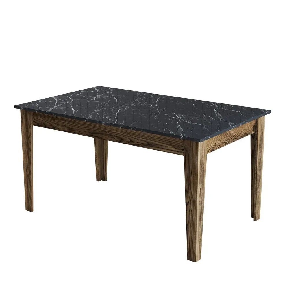 Crèche Miniature Table de salle à manger avec rangement Kaltes L145cm Effet marbre Noir et bois
