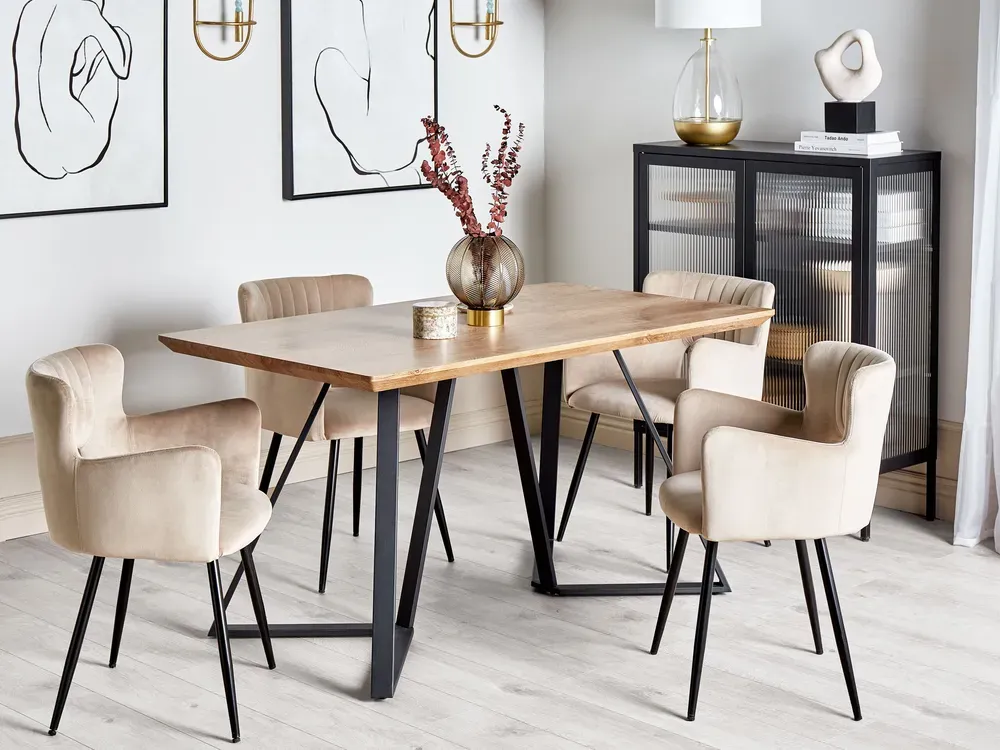 Dining Table 140 x 80 cm Light Wood and Noir jais UPTON